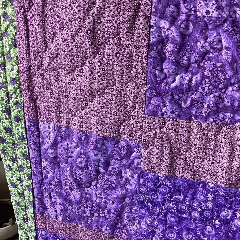 NWT  Hand Crafted Greens and Purples  Quilt